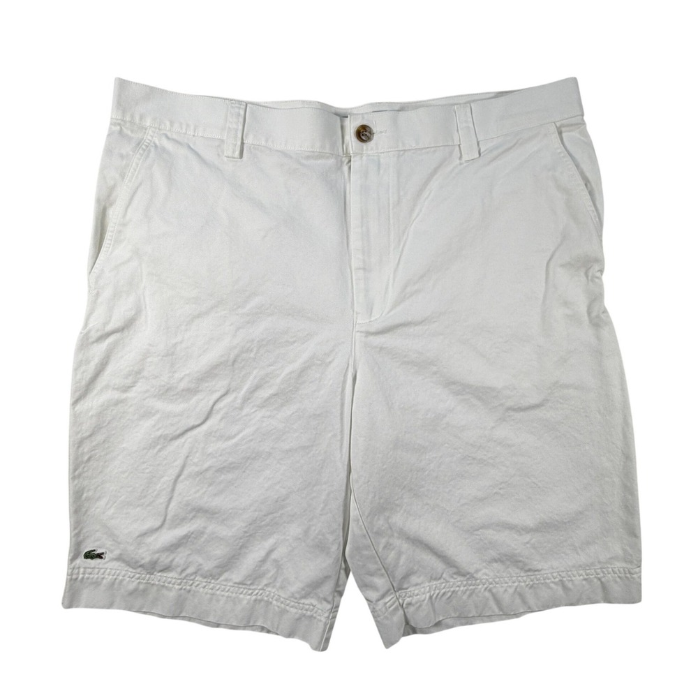 Lacoste Mens White Cotton Chino Shorts Size 48 Embroidered Logo Casual Golf